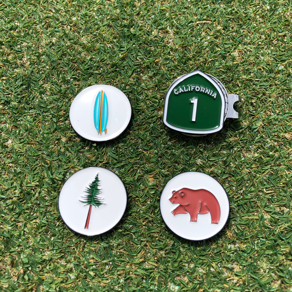 e9 golf "State of Mind" CA, FL and TX Golf Hat Clip Set with Four Ball Markers