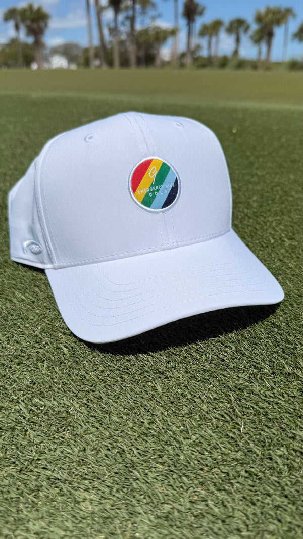 e9 golf Stripe Patch Logo Mid Crown Performance Tech Hat by Pukka