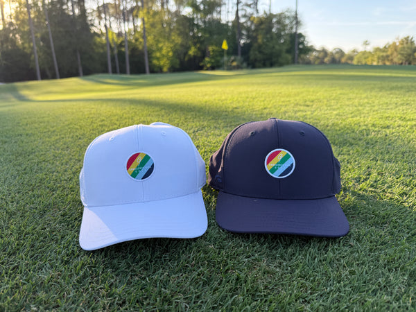 e9 golf Stripe Patch Logo Mid Crown Performance Tech Hat by Pukka